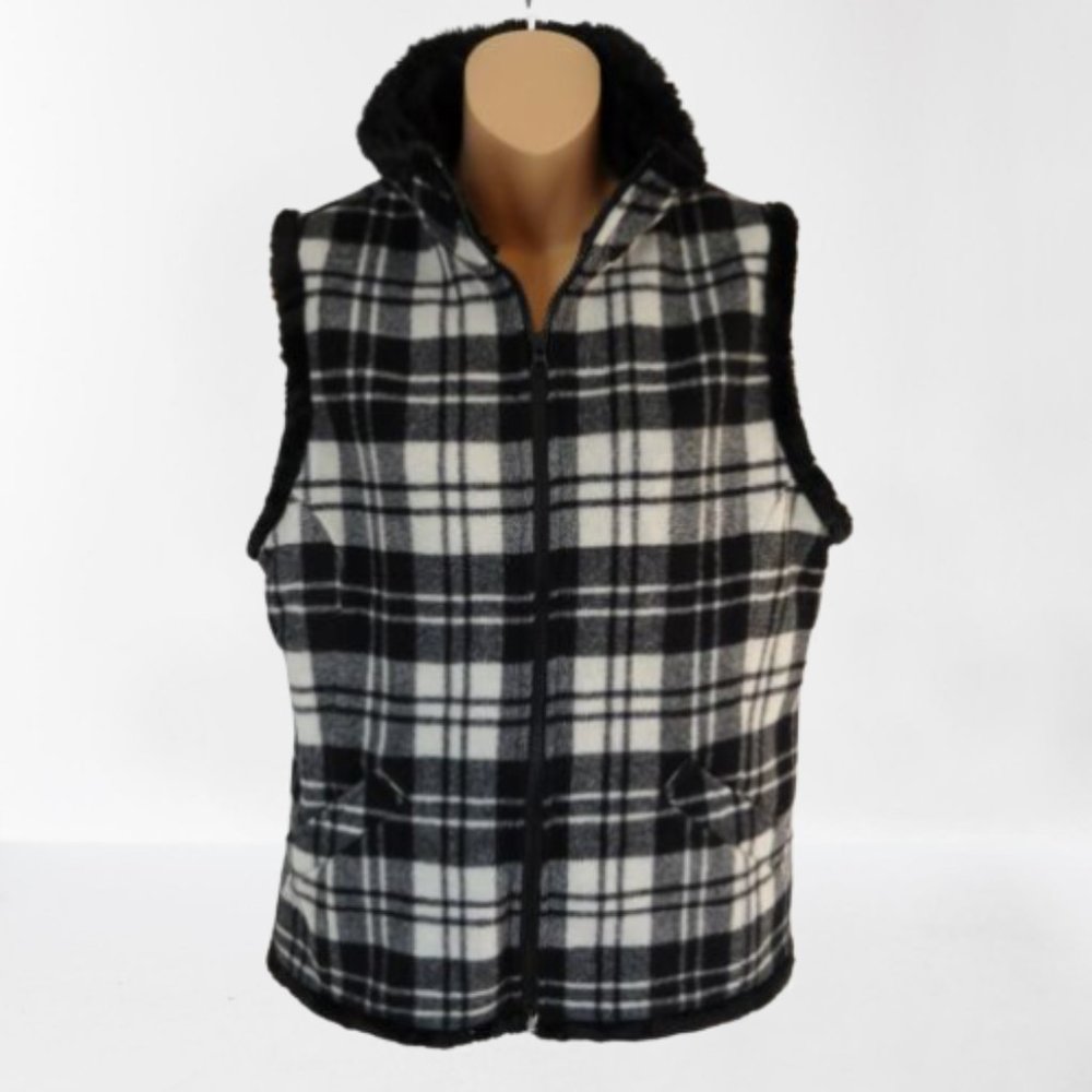 Woolrich Plaid faux Fur Vest Wool Blend Zip Up